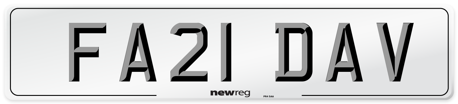 FA21 DAV Number Plate from New Reg